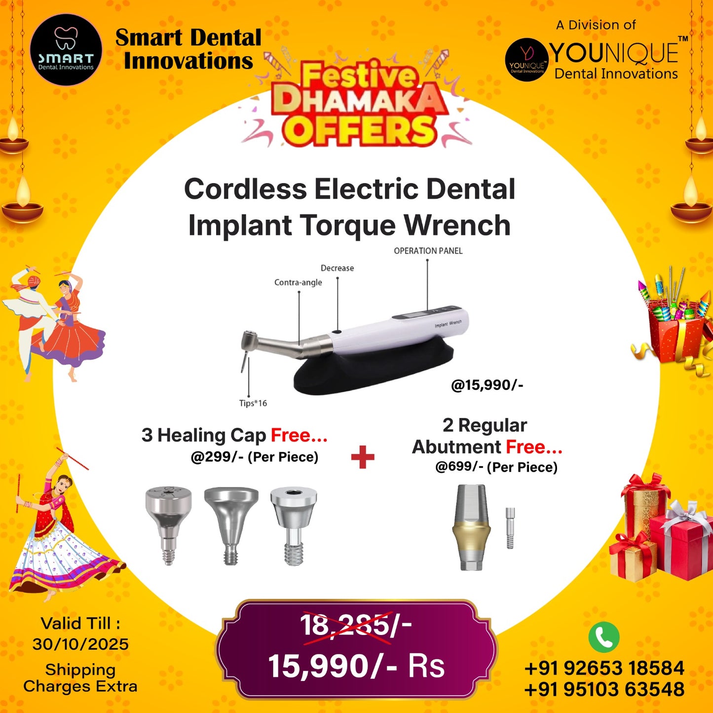 Cordless Electric Dental Implant Torque Wrench + Healing Cap + Regular Abutment
