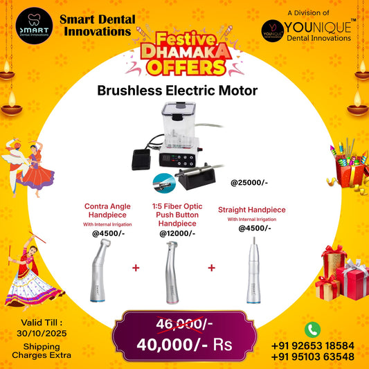 Brushless Electric Motor + Contra Angle Handpiese + 1:5 Fiber Optic Push Button Handpiece + Straight Handpiece